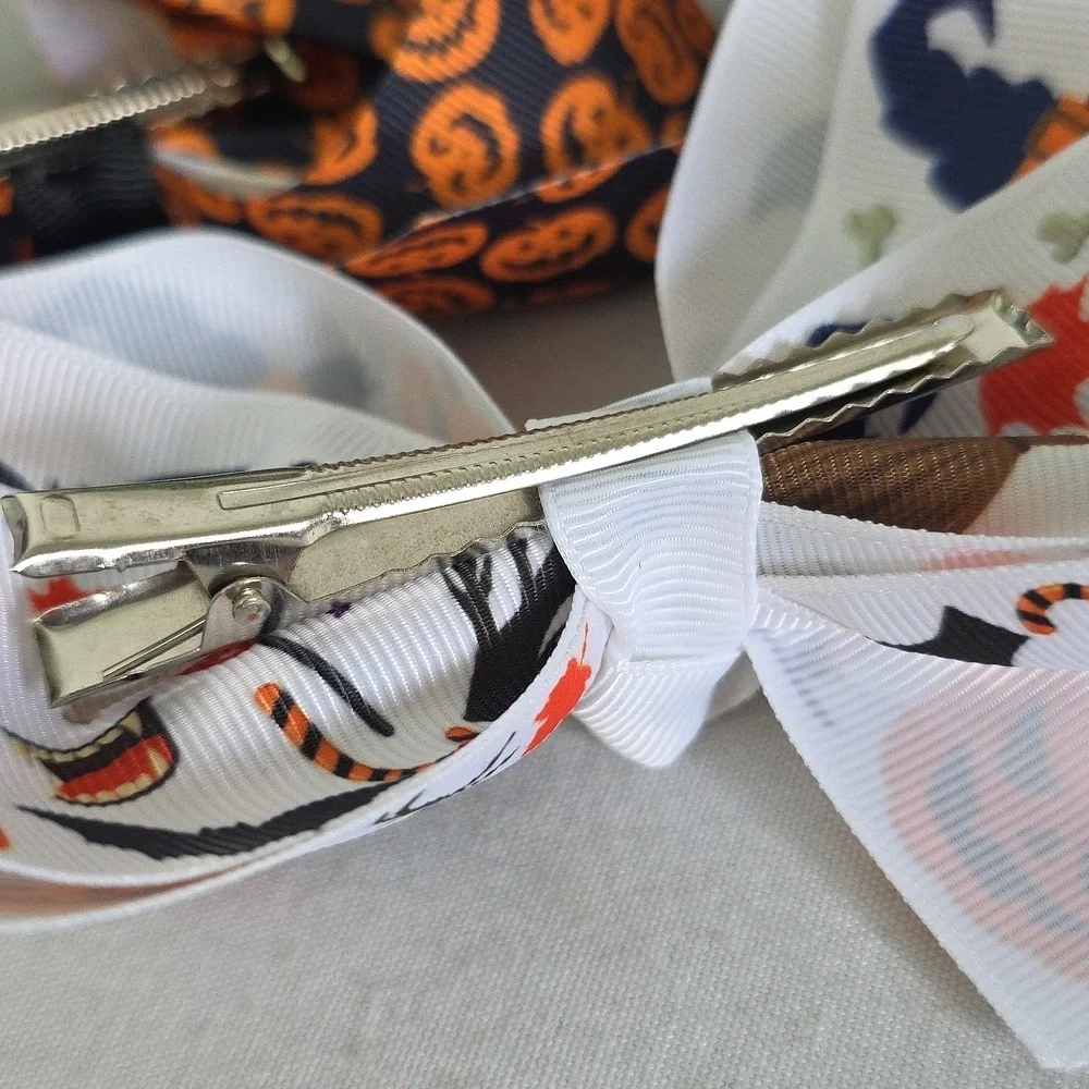 Set Of 3 Halloween Ribbon Hair Bows
